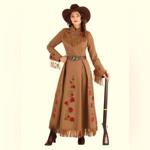 Spirit Brown Western Dress with Red Floral Embroidery
